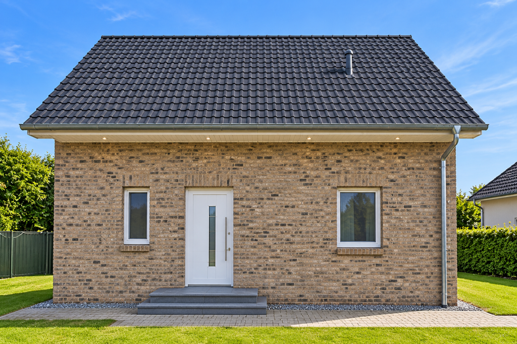Vorderansicht des Neubau-Wohnhauses