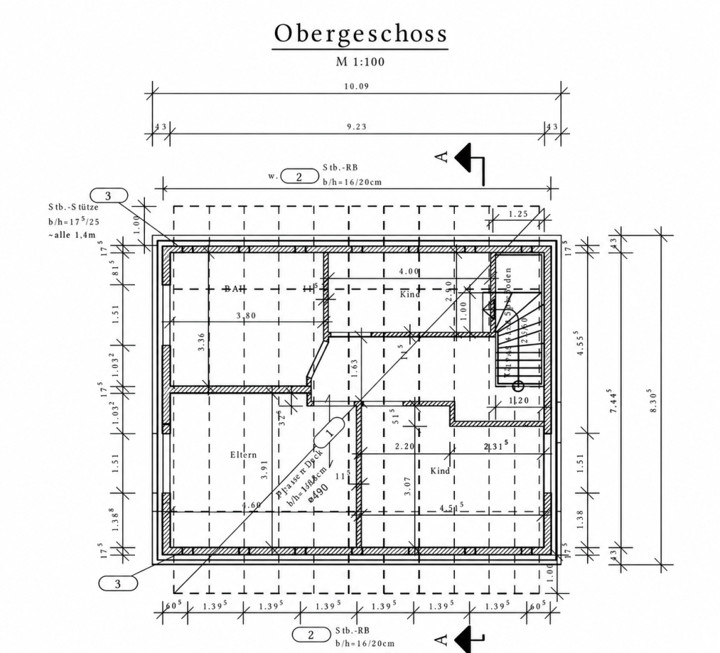 Technischer Grundriss des Obergeschosses
